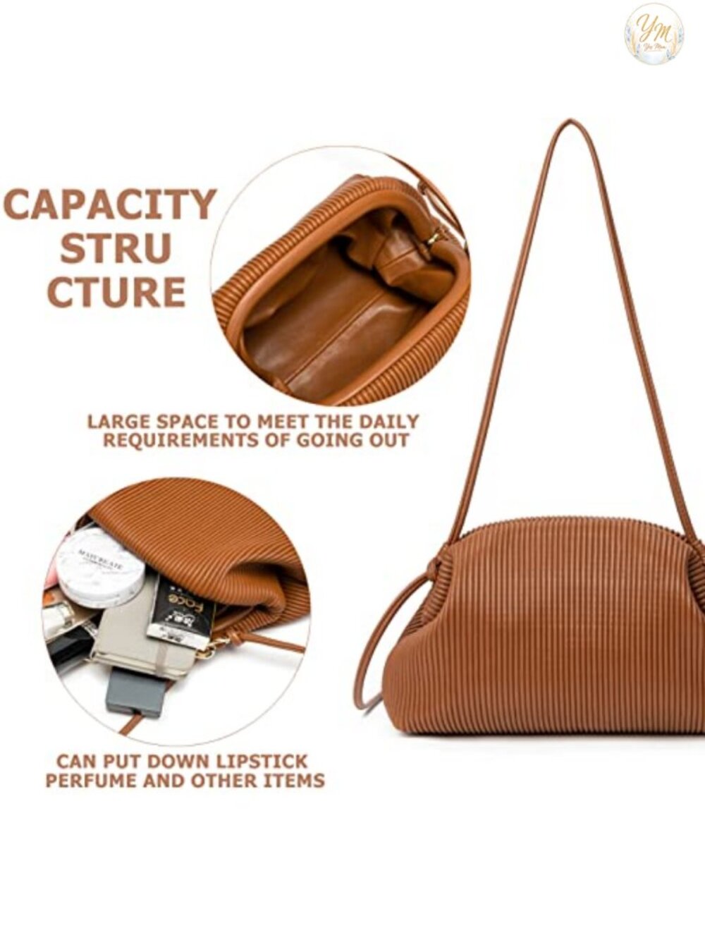 Soft Cloud Clutch Purse Women Vegan Leather Crossbody Bag with Strap - Picture 5 of 6
